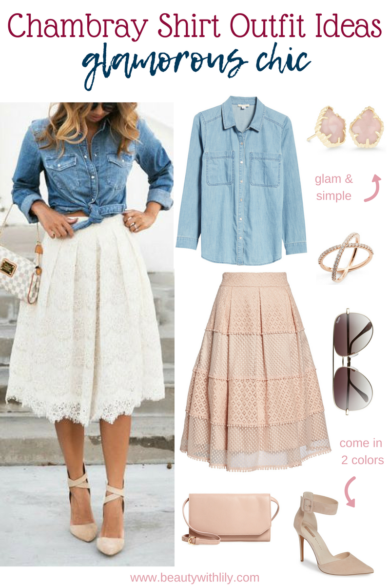Chambray Shirt Outfit Ideas // Chambray Outfit Ideas // Fall Outfit Ideas // Glam Outfit Ideas // Easy Glam Outfits // Chic Outfits | Beauty With Lily 